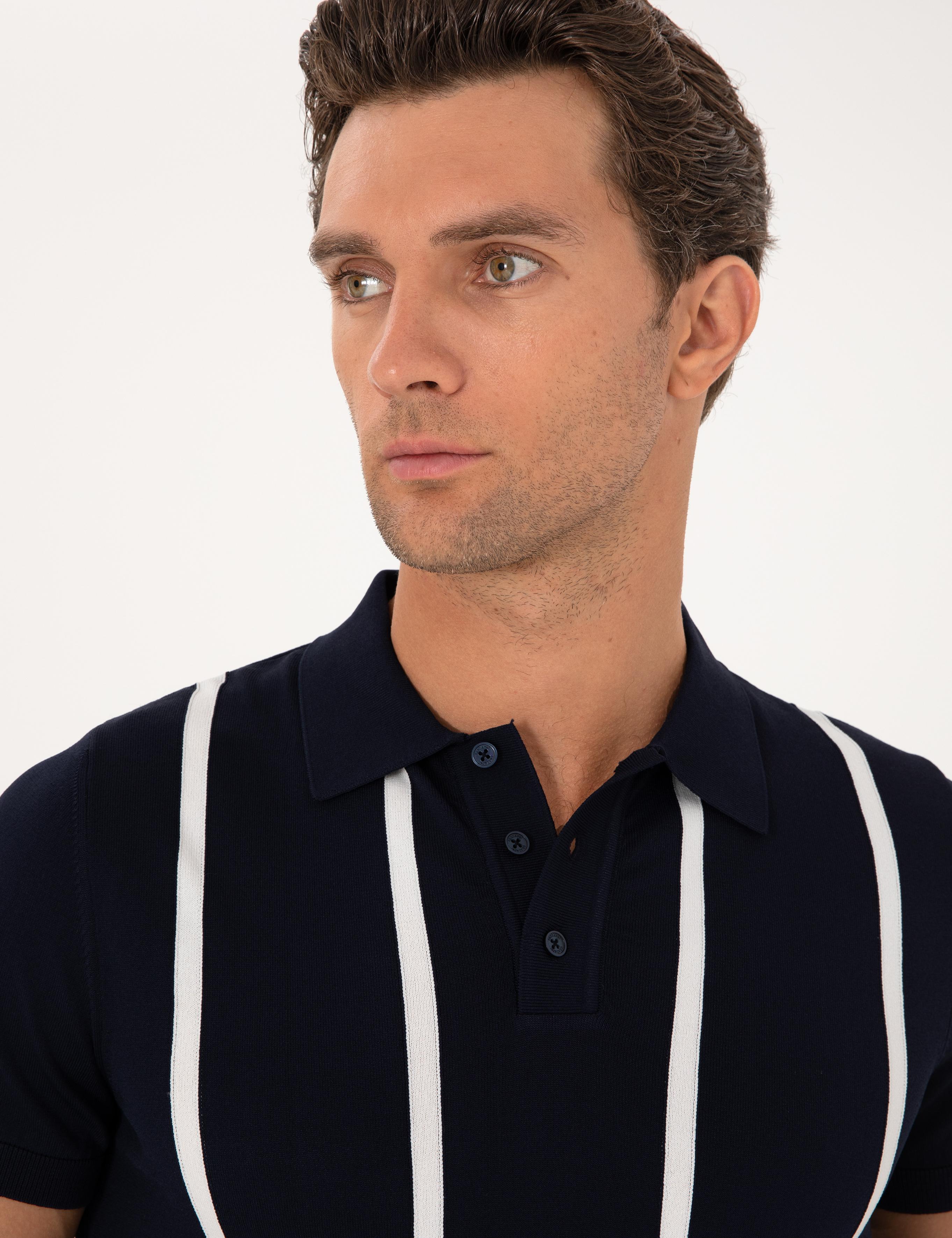 Lacivert Slim Fit Polo Yaka Triko T-shirt - 50300833004