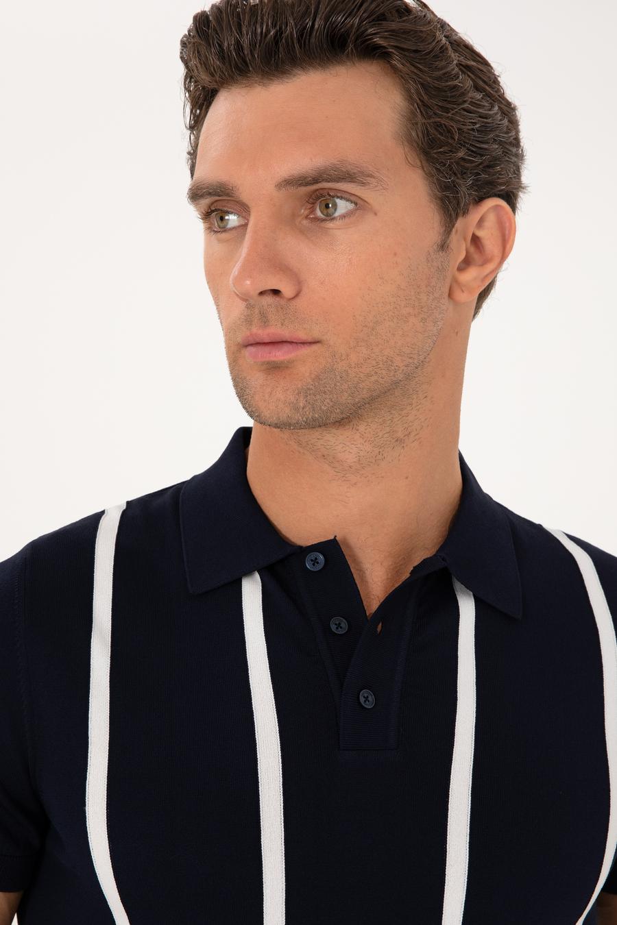 Lacivert Slim Fit Polo Yaka Triko T-shirt - 50300833004