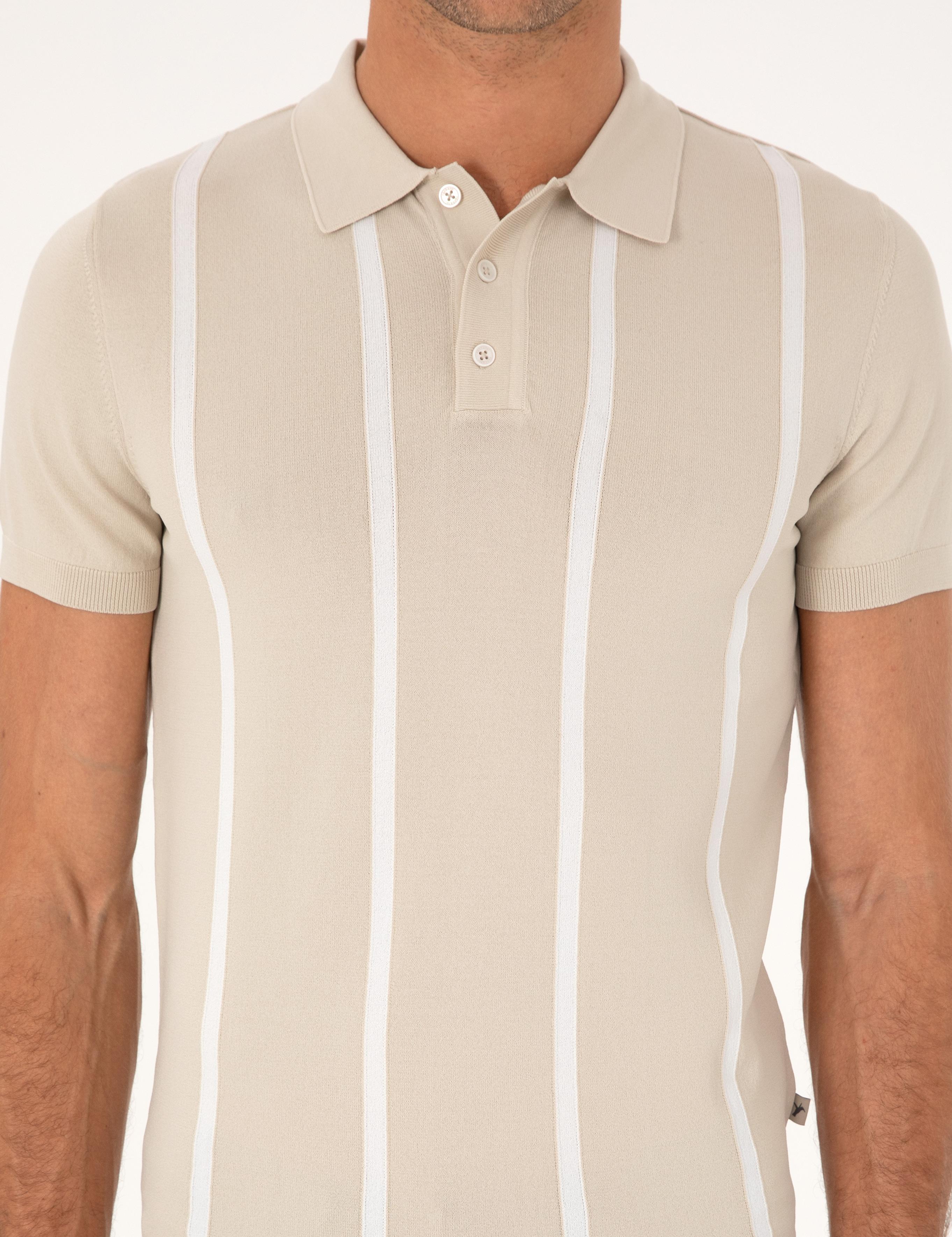 Bej Slim Fit Polo Yaka Triko T-shirt - 50300833017