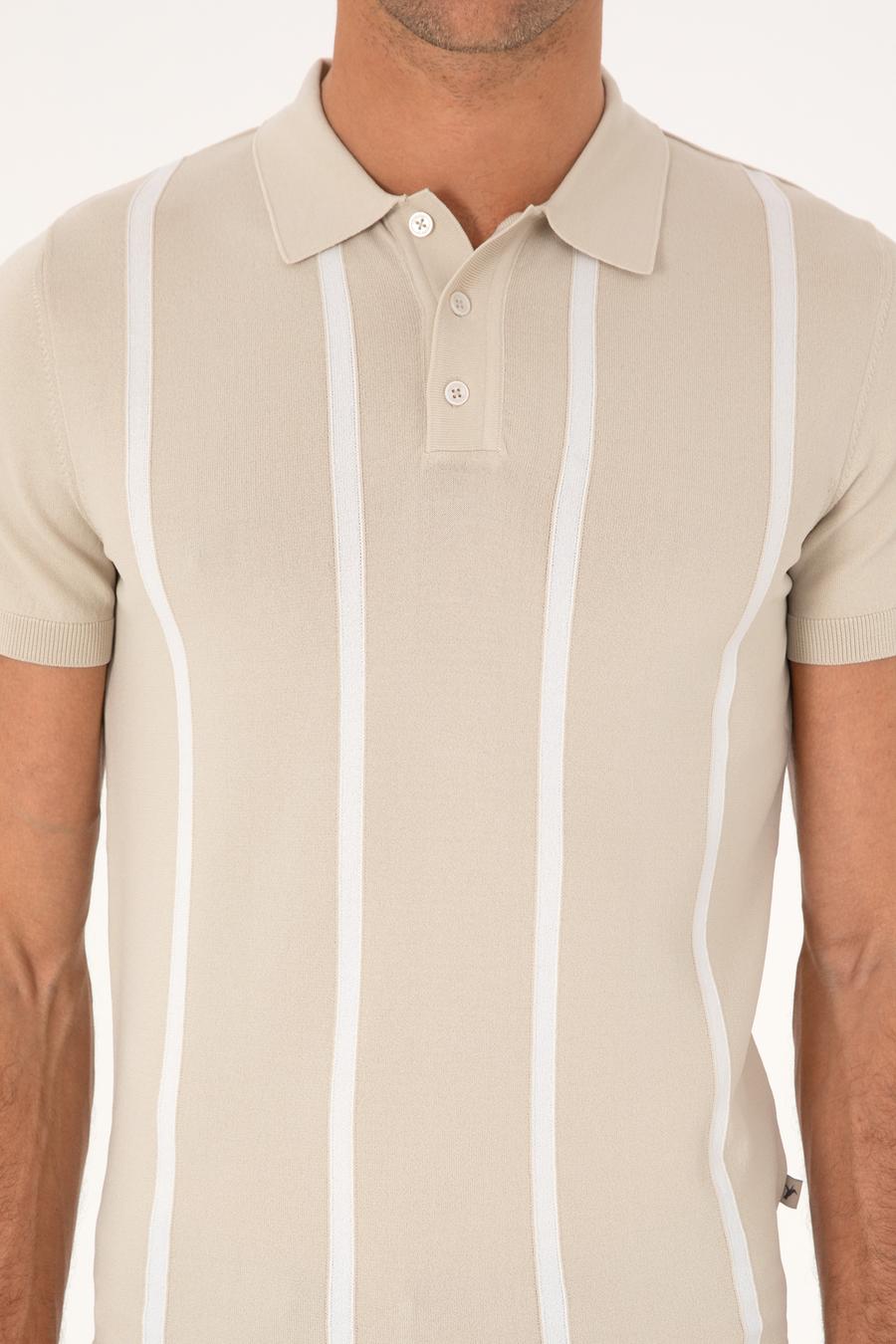 Bej Slim Fit Polo Yaka Triko T-shirt - 50300833017