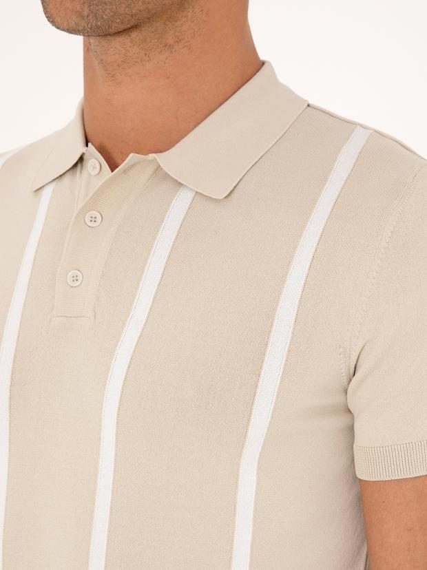 Bej Slim Fit Polo Yaka Triko T-shirt