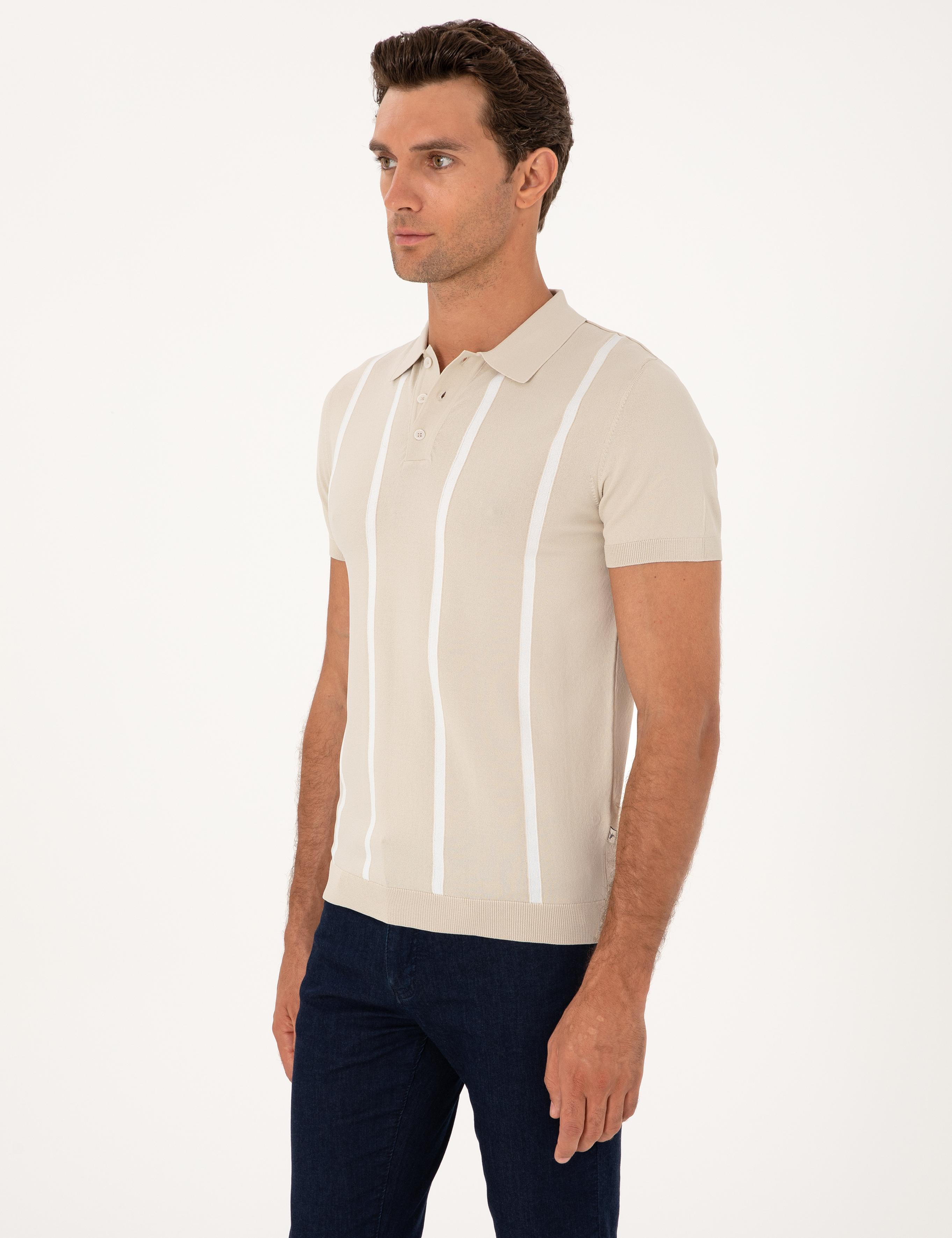 Bej Slim Fit Polo Yaka Triko T-shirt - 50300833017