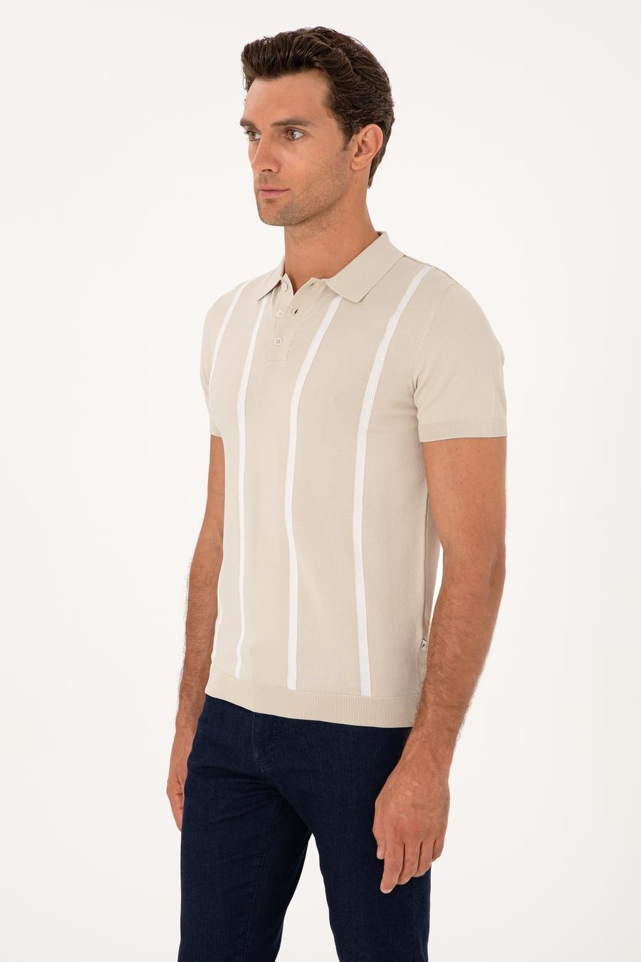Bej Slim Fit Polo Yaka Triko T-shirt - 50300833017