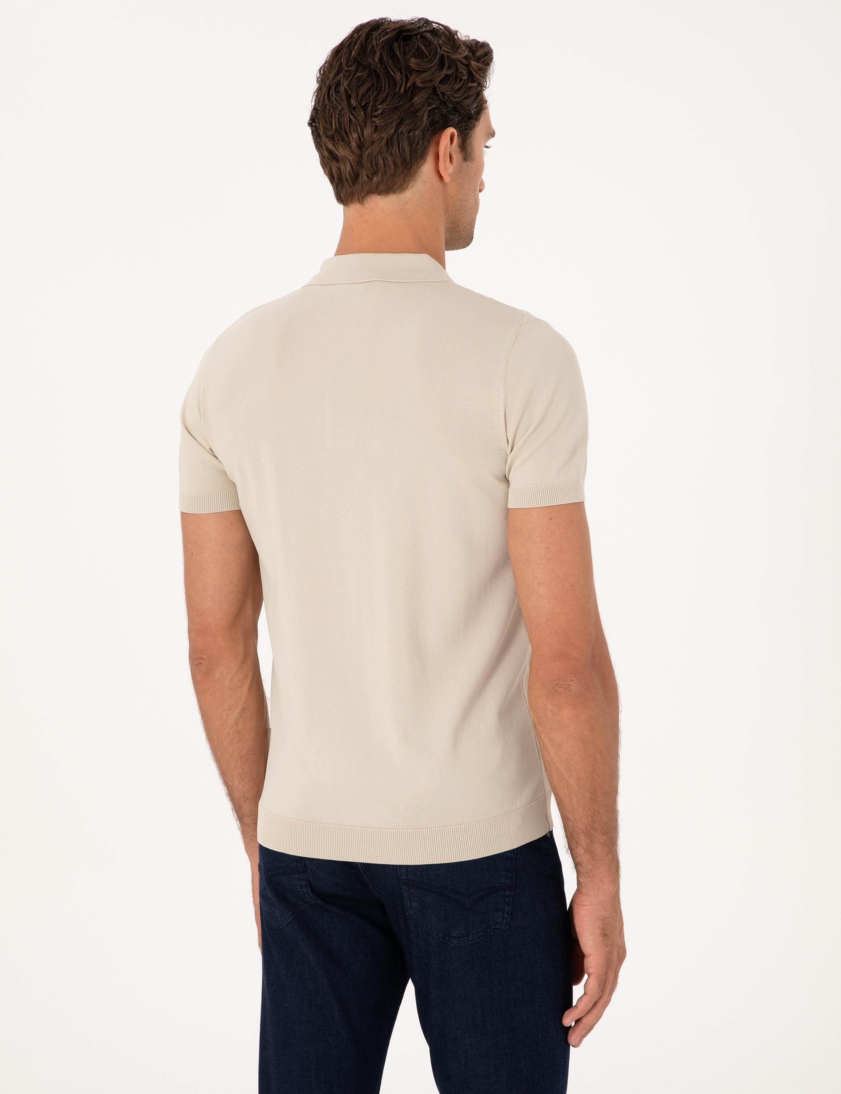 Bej Slim Fit Polo Yaka Triko T-shirt - 50300833017