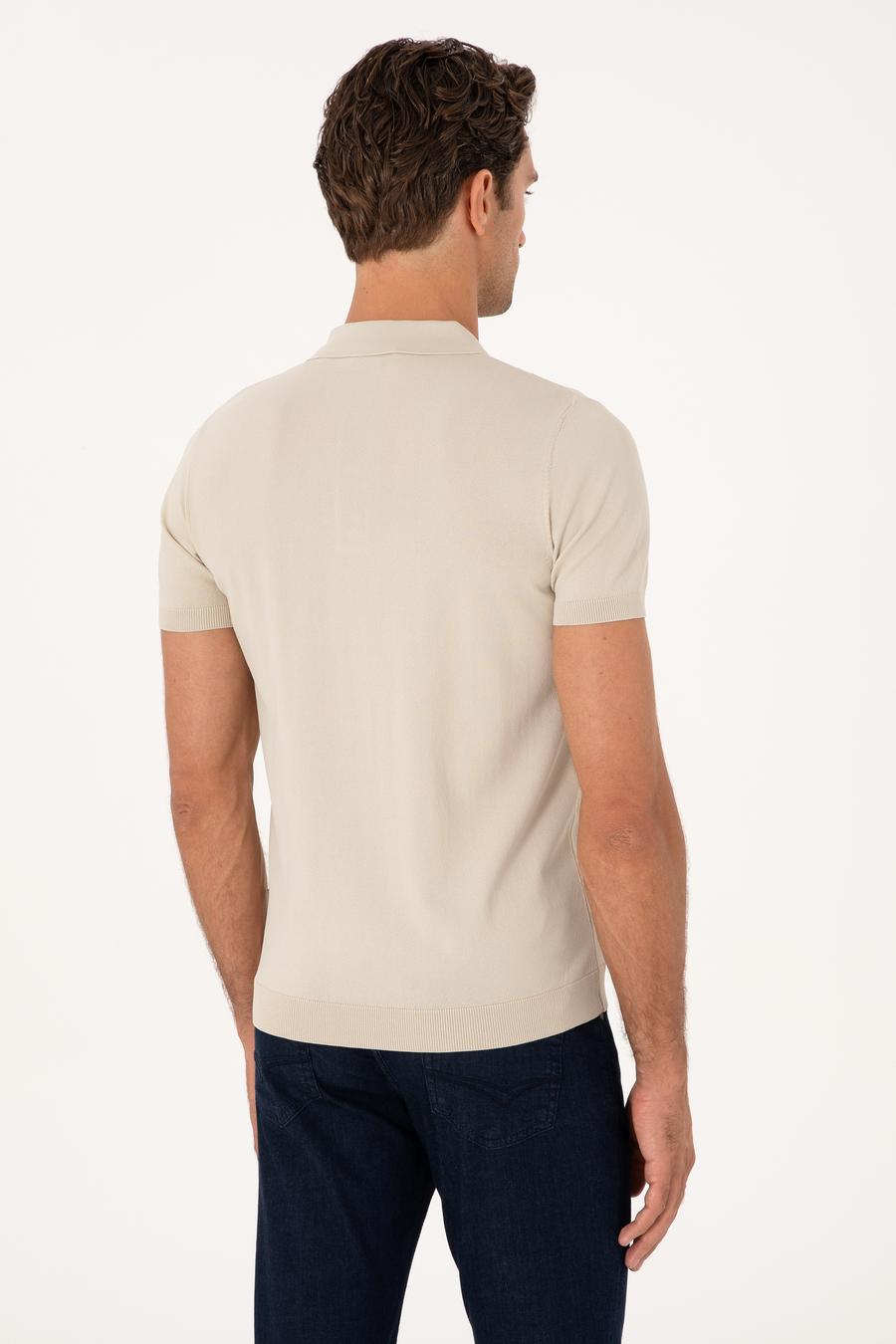 Bej Slim Fit Polo Yaka Triko T-shirt - 50300833017