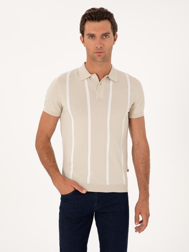 Bej Slim Fit Polo Yaka Triko T-shirt