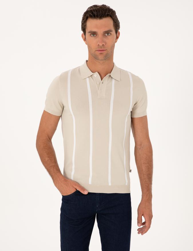 Bej Slim Fit Polo Yaka Triko T-shirt