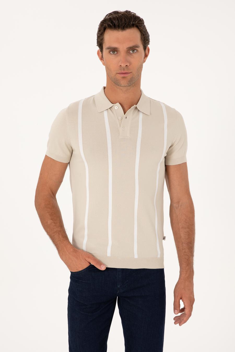 Bej Slim Fit Polo Yaka Triko T-shirt - 50300833017