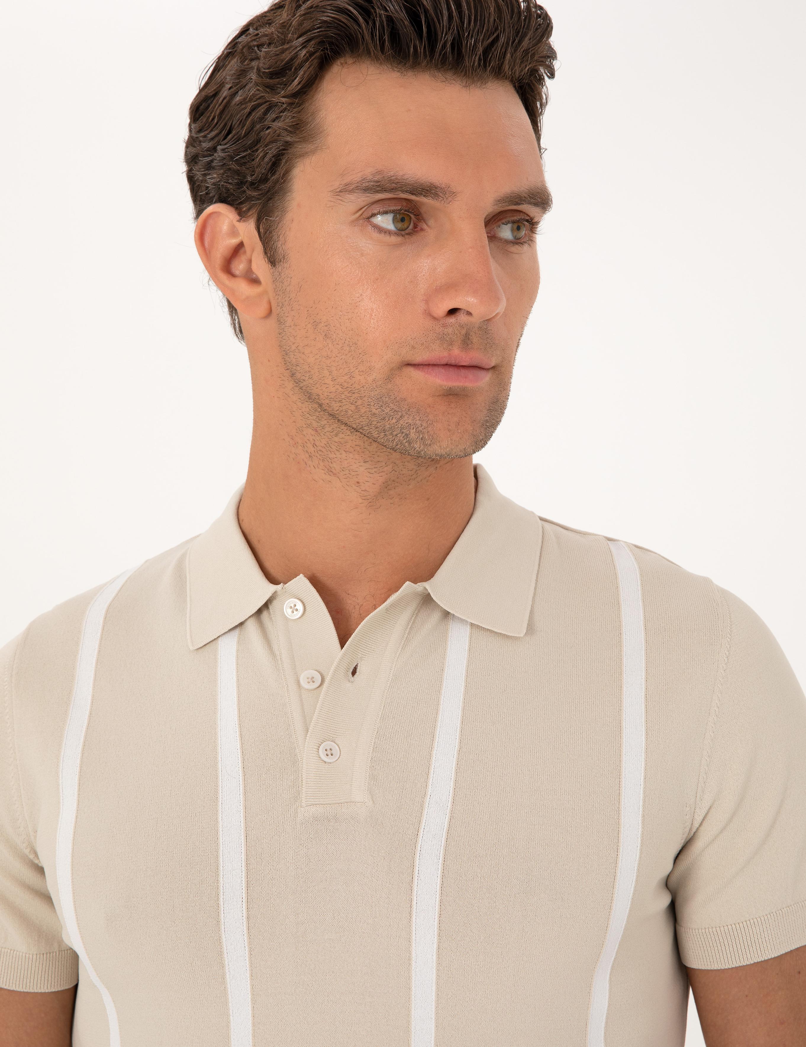 Bej Slim Fit Polo Yaka Triko T-shirt - 50300833017