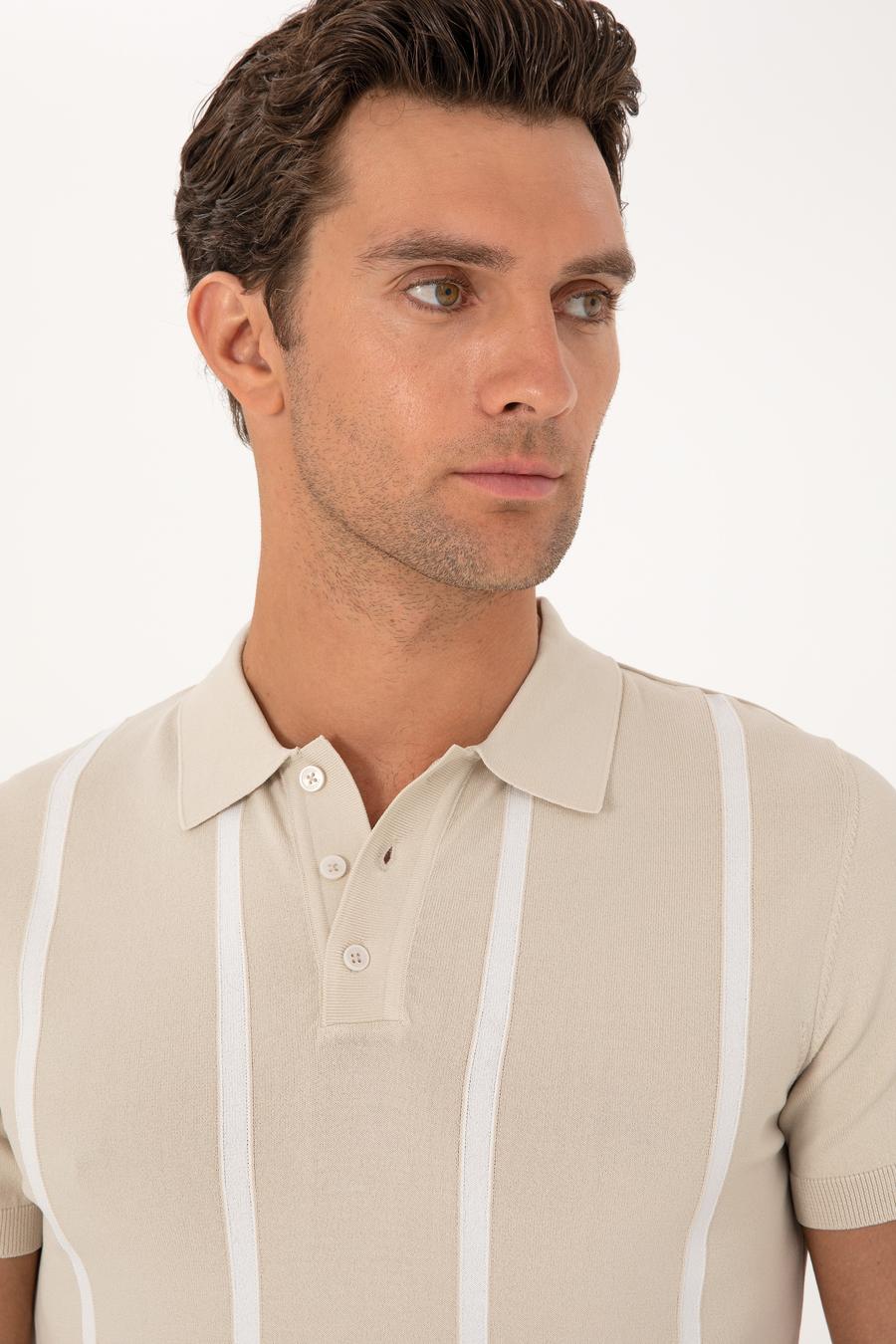Bej Slim Fit Polo Yaka Triko T-shirt - 50300833017