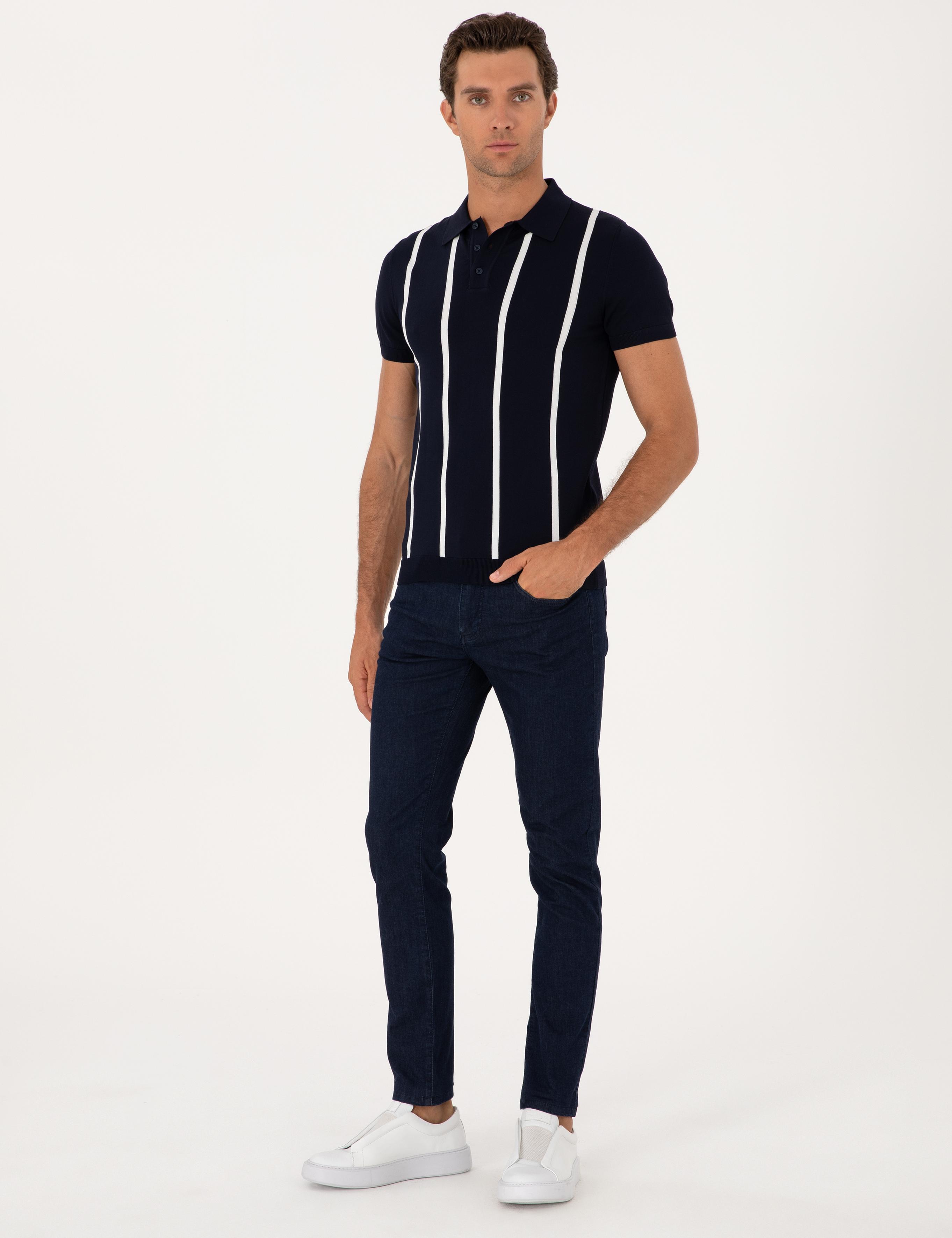 Lacivert Slim Fit Polo Yaka Triko T-shirt - 50300833004