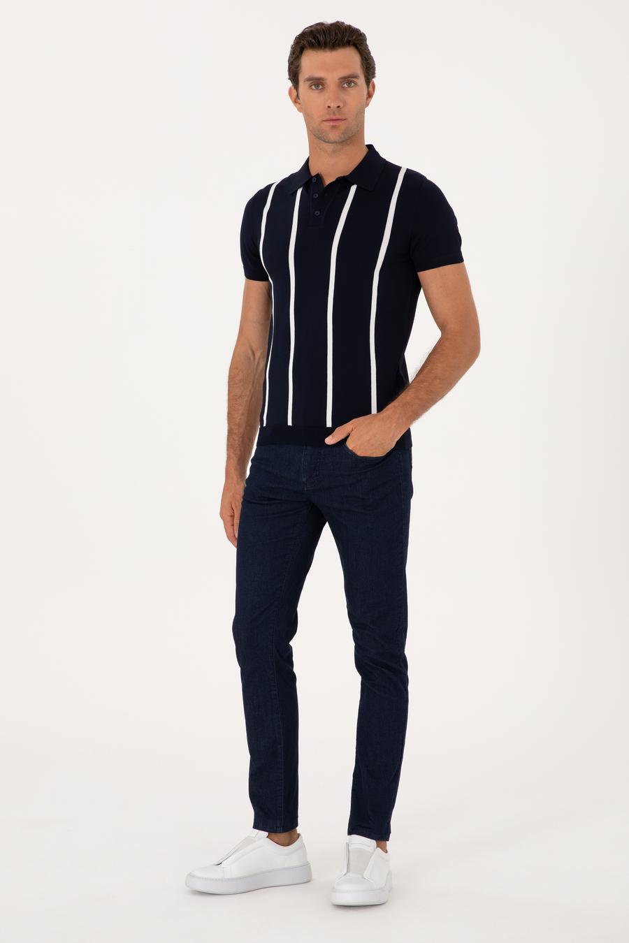 Lacivert Slim Fit Polo Yaka Triko T-shirt - 50300833004
