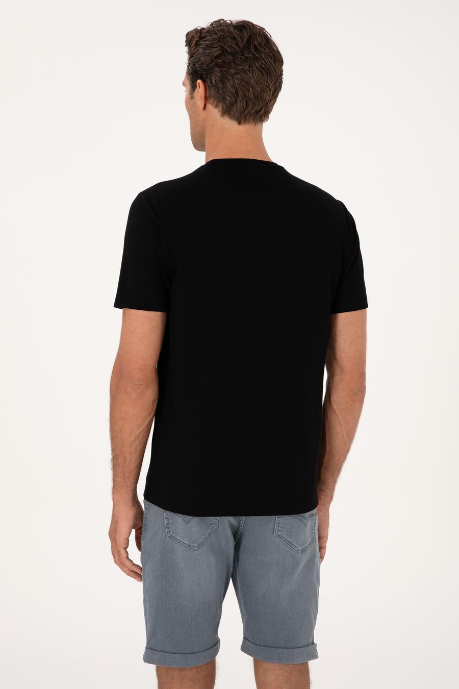Siyah Regular Fit Baskılı Bisiklet Yaka T-shirt - 50311681024