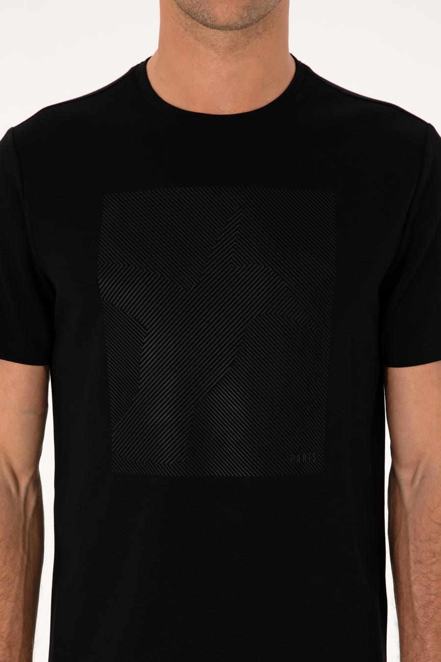 Siyah Regular Fit Baskılı Bisiklet Yaka T-shirt - 50311681024