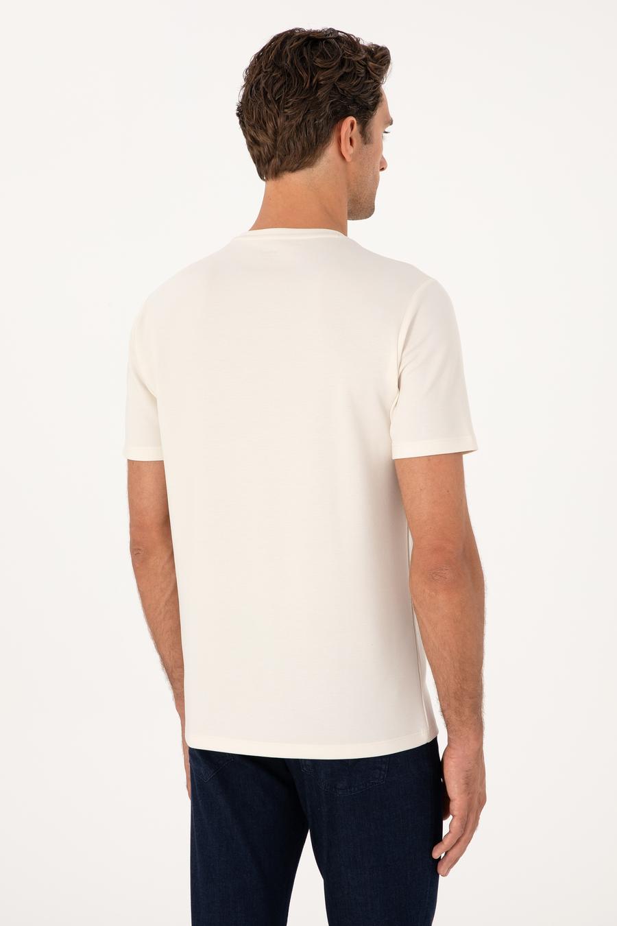 Ekru Regular Fit Baskılı Bisiklet Yaka T-shirt - 50311681034