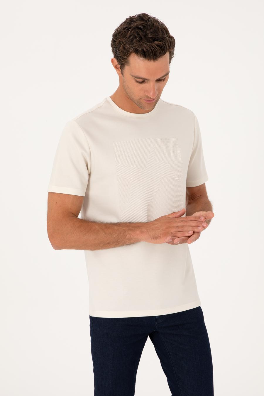 Ekru Regular Fit Baskılı Bisiklet Yaka T-shirt - 50311681034