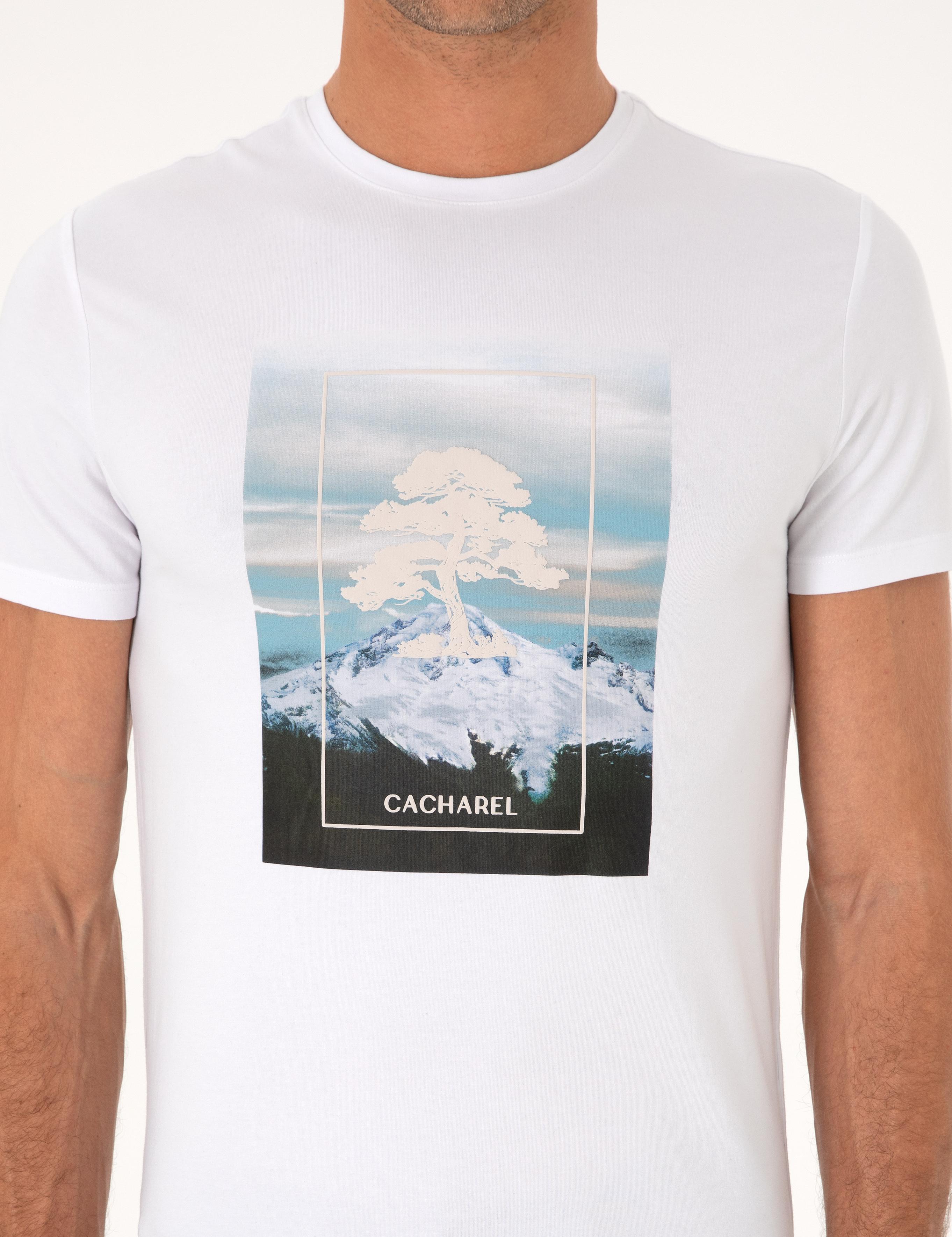 Beyaz Slim Fit Bisiklet Yaka Pamuk Karışımlı T-shirt - 50311403028