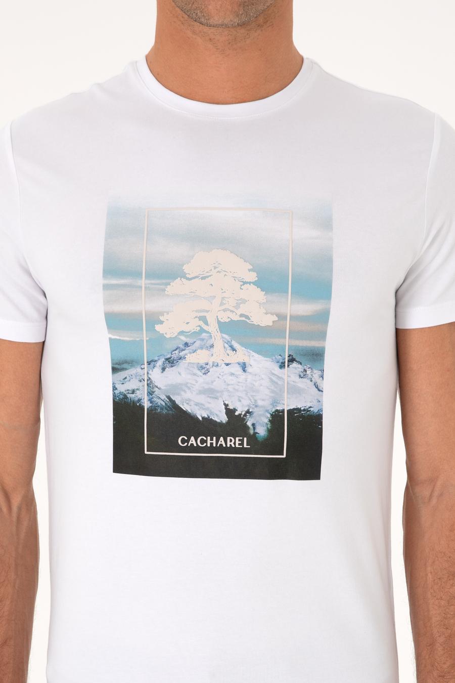 Beyaz Slim Fit Bisiklet Yaka Pamuk Karışımlı T-shirt - 50311403028