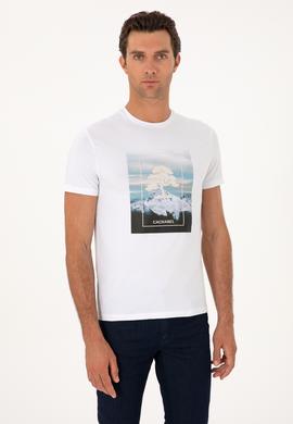 Beyaz Slim Fit Bisiklet Yaka Pamuk Karışımlı T-shirt