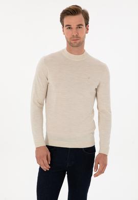 Bej Slim Fit Yün Karışımlı Çeyrek Balıkçı Basic Triko Kazak