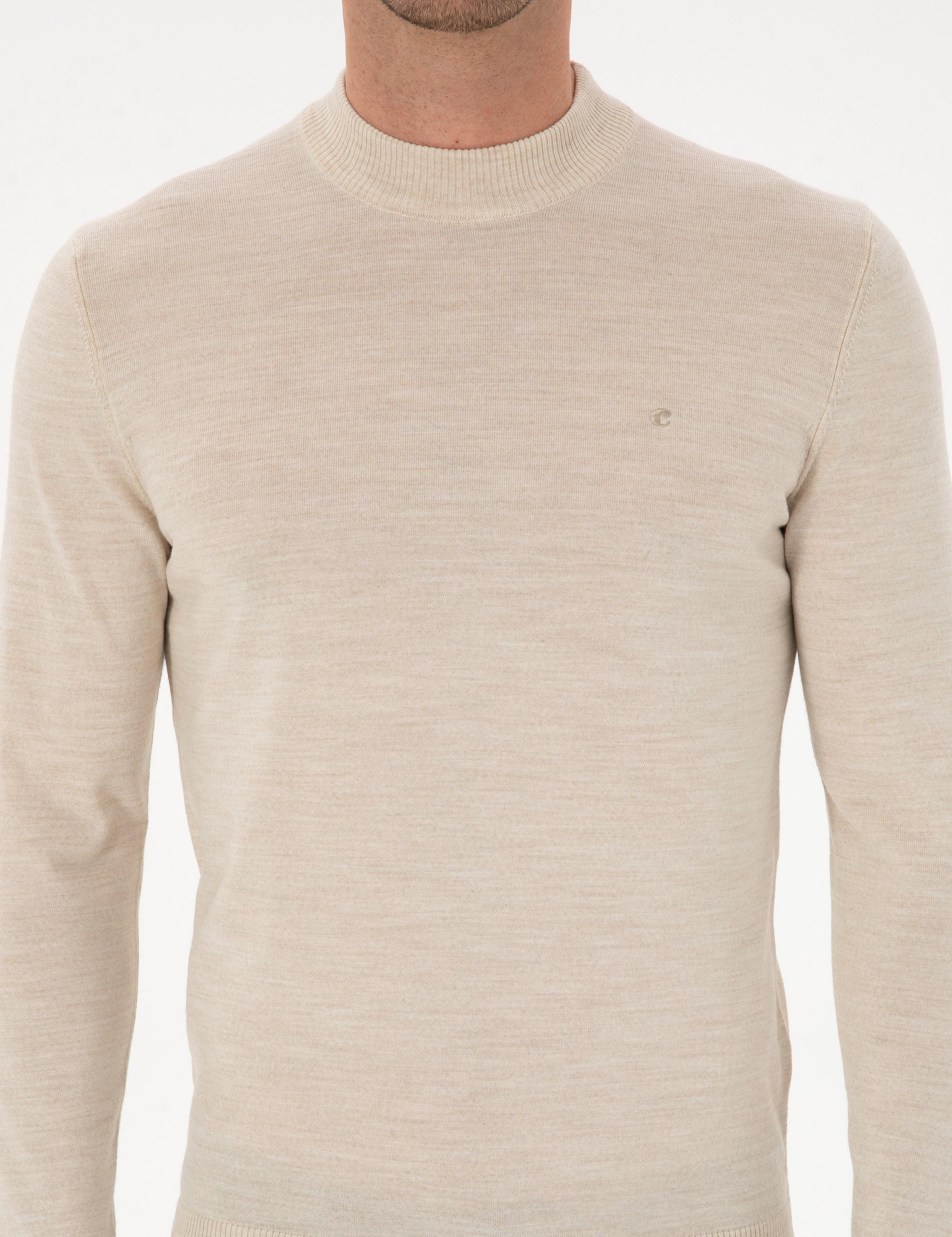 Bej Slim Fit Yün Karışımlı Çeyrek Balıkçı Basic Triko Kazak - 50315295002