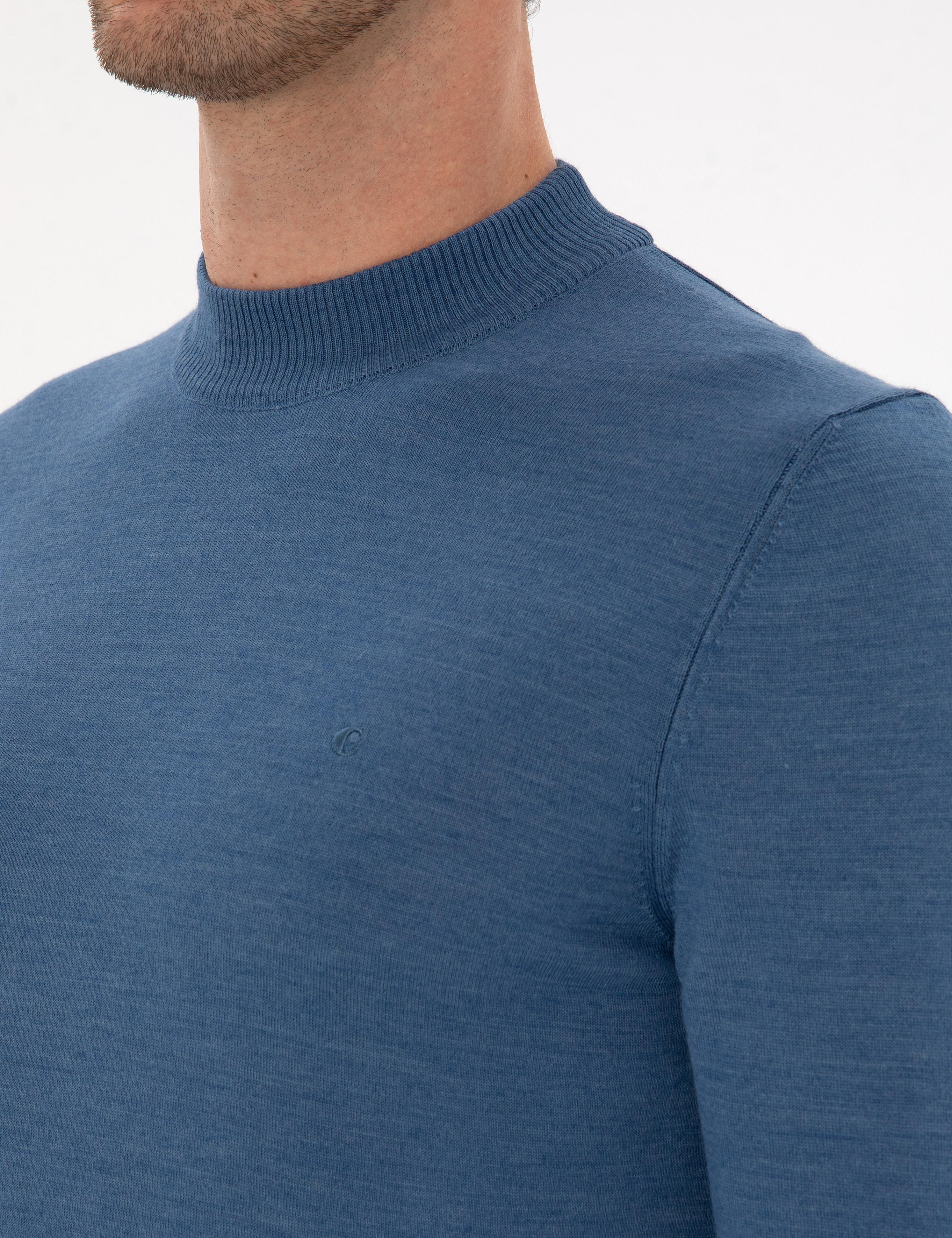 Koyu Mavi Slim Fit Yün Karışımlı Çeyrek Balıkçı Basic Triko Kazak - 50315295017
