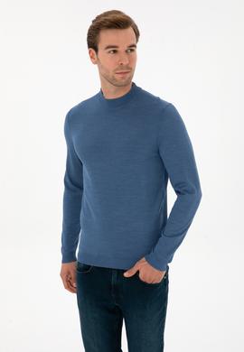Koyu Mavi Slim Fit Yün Karışımlı Çeyrek Balıkçı Basic Triko Kazak