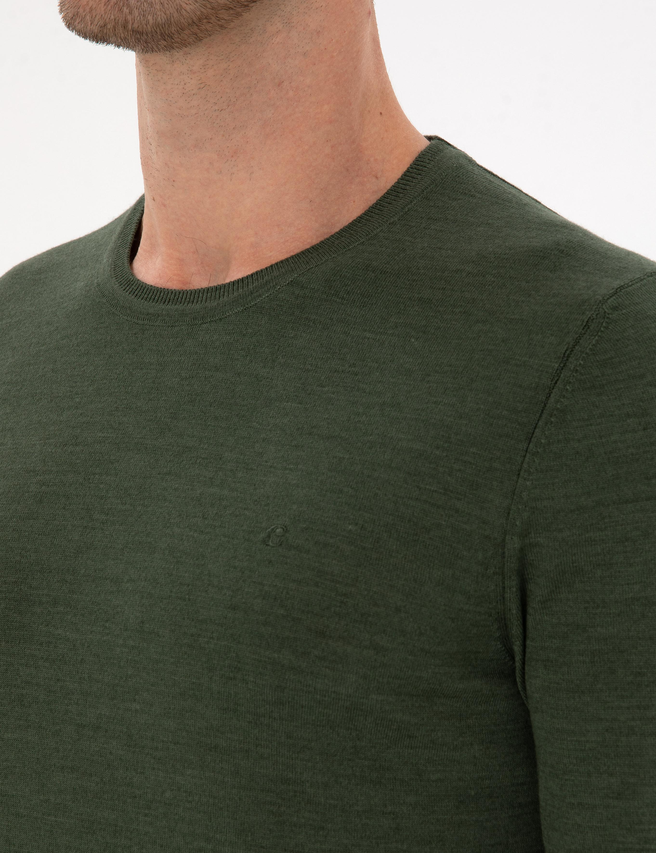 Haki Slim Fit Yün Karışımlı Bisiklet Yaka Basic Triko Kazak - 50315266034