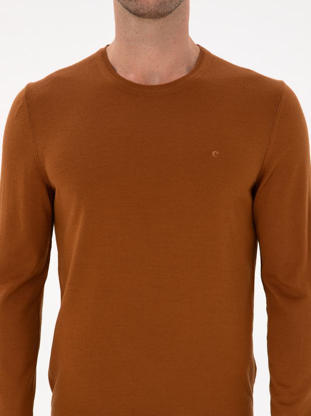 Karamel Slim Fit Yün Karışımlı Bisiklet Yaka Basic Triko Kazak