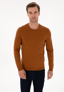 Karamel Slim Fit Yün Karışımlı Bisiklet Yaka Basic Triko Kazak