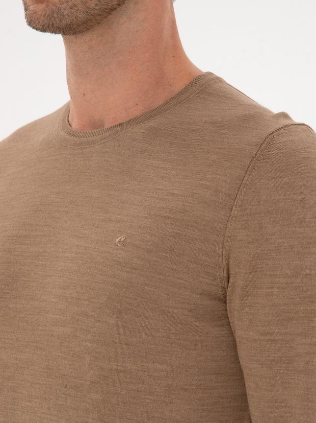 Camel Slim Fit Yün Karışımlı Bisiklet Yaka Basic Triko Kazak