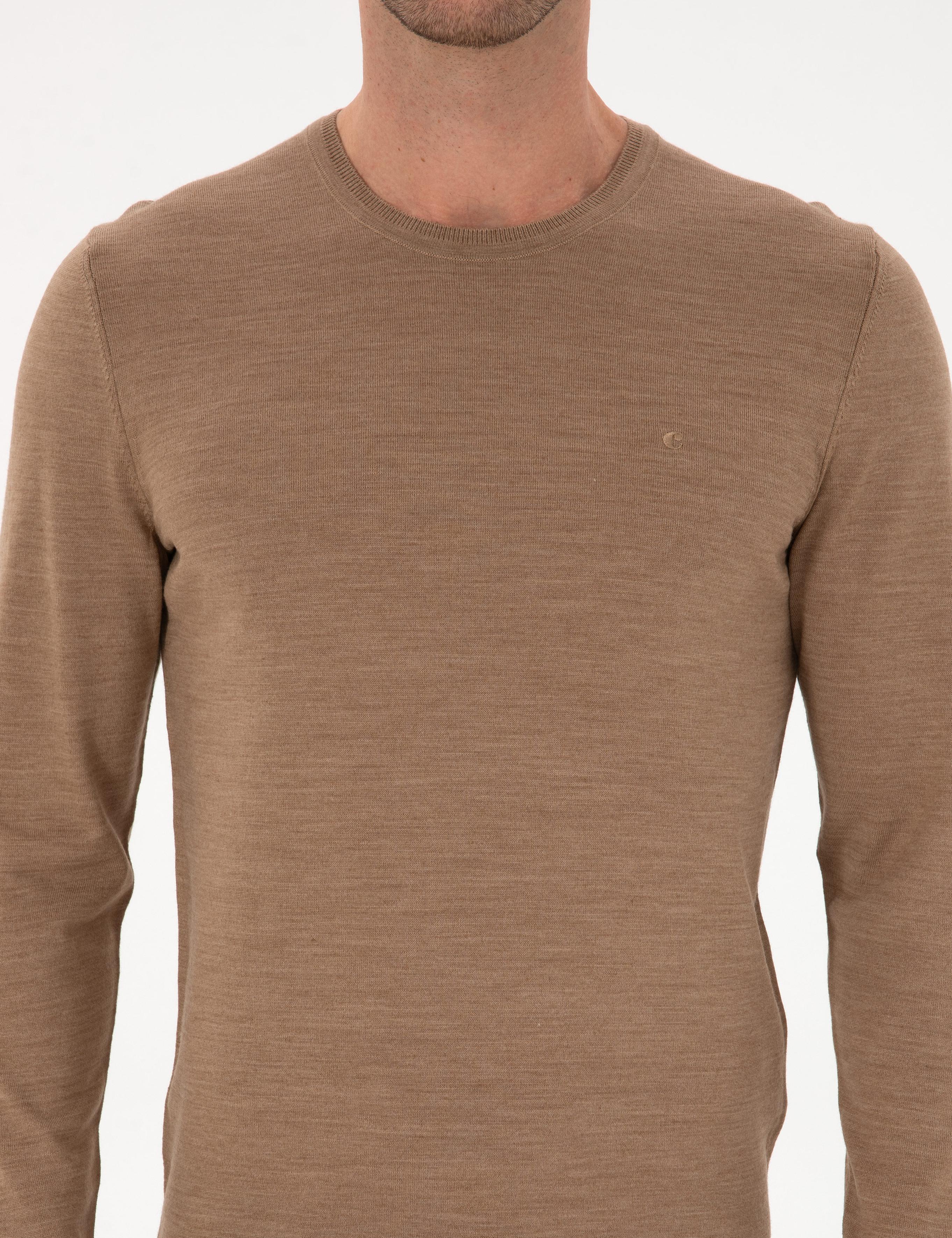 Camel Slim Fit Yün Karışımlı Bisiklet Yaka Basic Triko Kazak - 50315266026