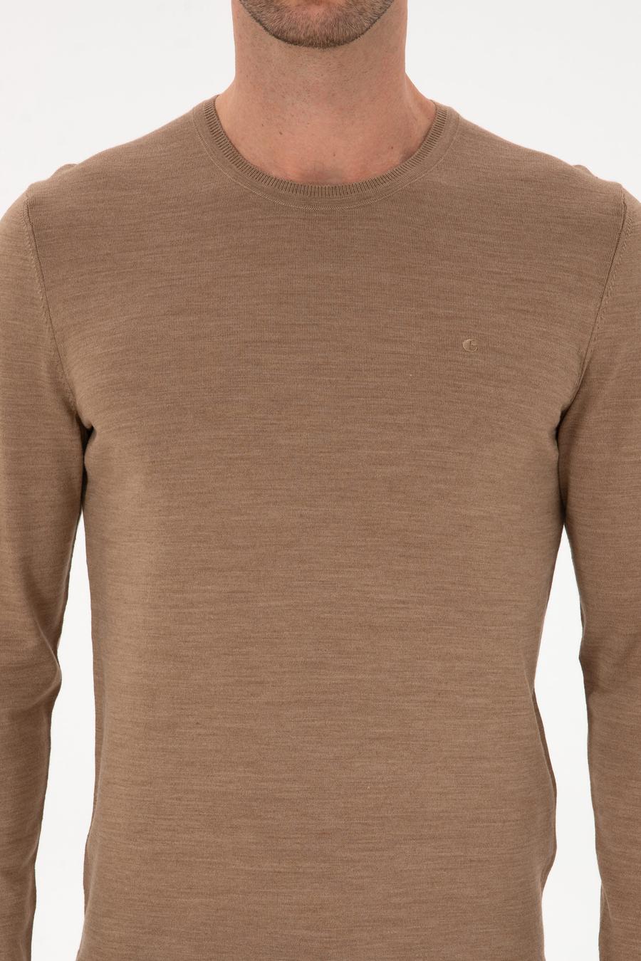 Camel Slim Fit Yün Karışımlı Bisiklet Yaka Basic Triko Kazak - 50315266026