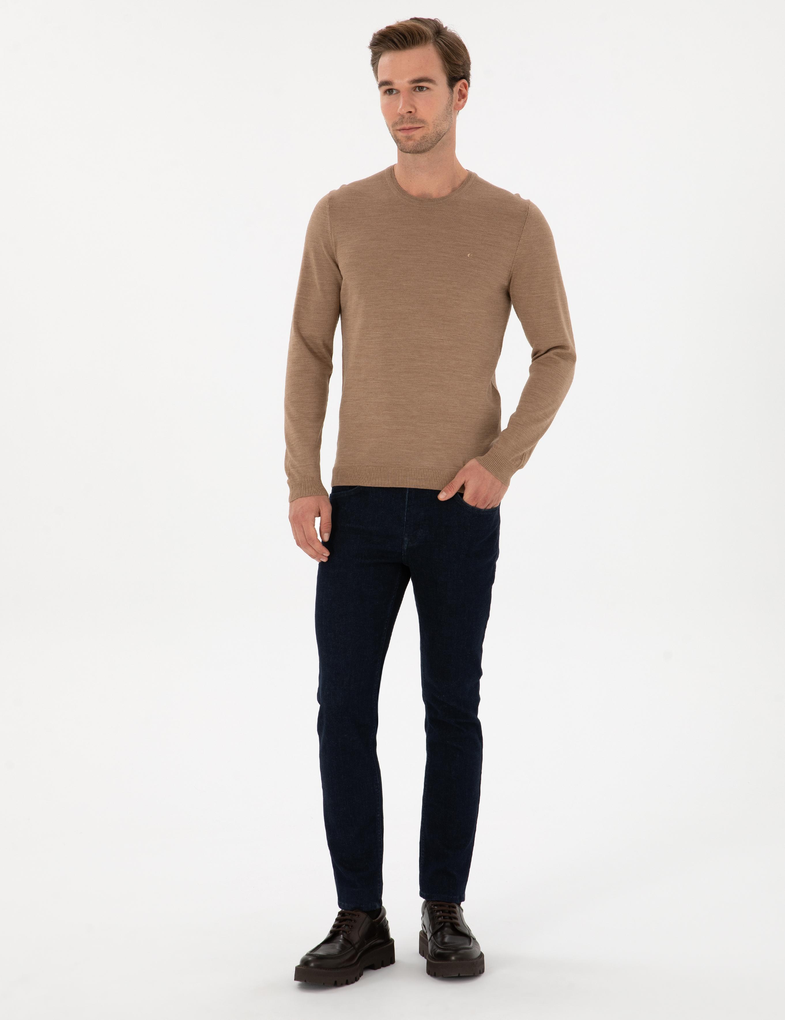 Camel Slim Fit Yün Karışımlı Bisiklet Yaka Basic Triko Kazak - 50315266026