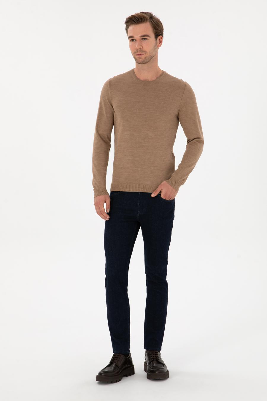Camel Slim Fit Yün Karışımlı Bisiklet Yaka Basic Triko Kazak - 50315266026