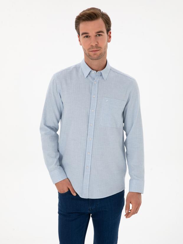 Açık Mavi Slim Fit % 100 Pamuk Gömlek