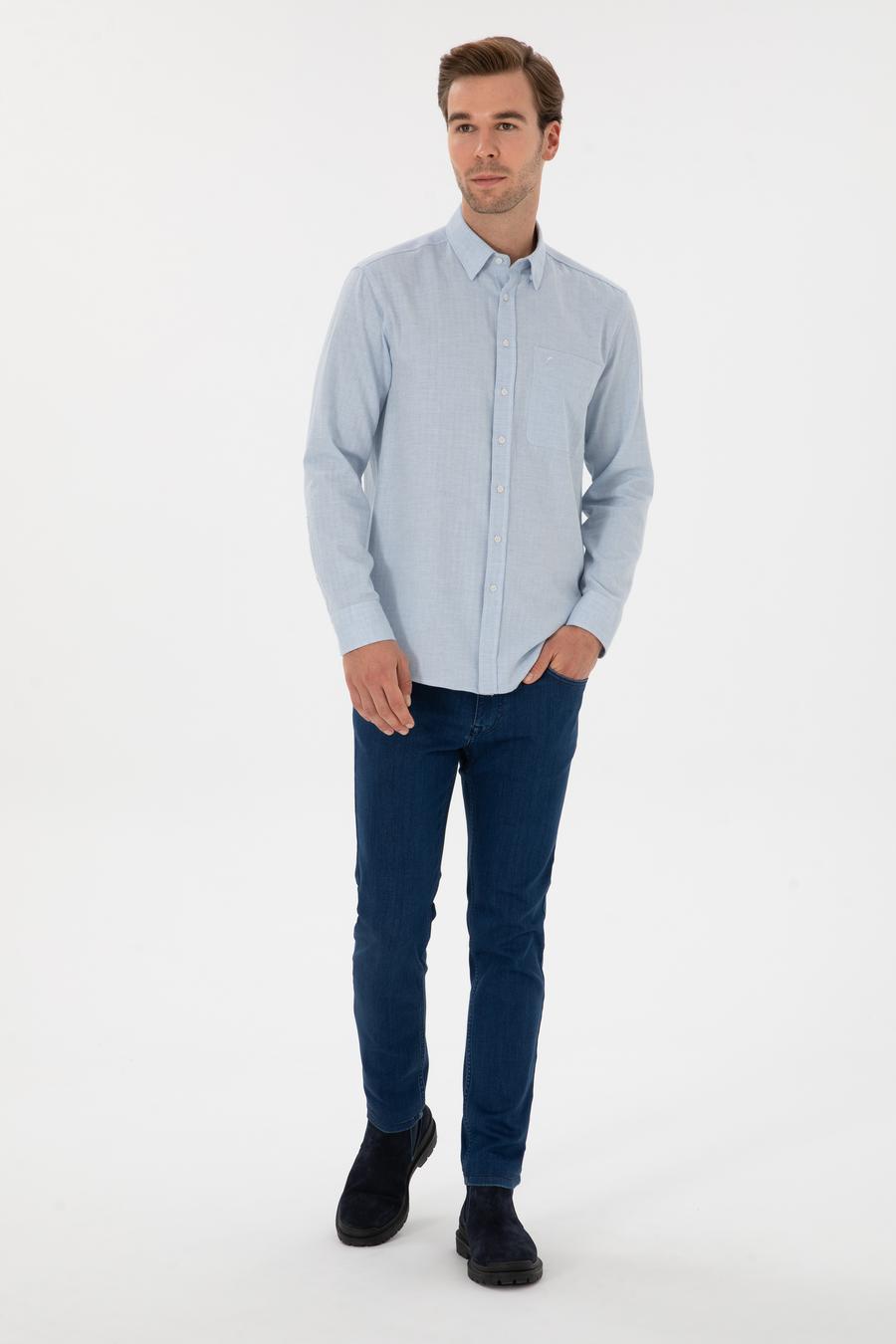Açık Mavi Slim Fit % 100 Pamuk Gömlek - 50310522054