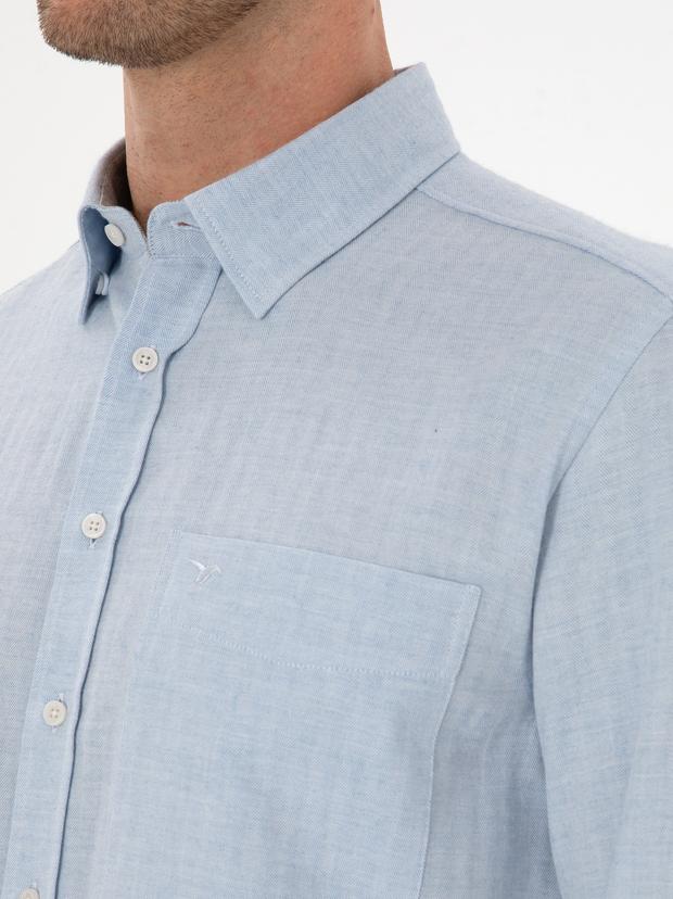 Açık Mavi Slim Fit % 100 Pamuk Gömlek