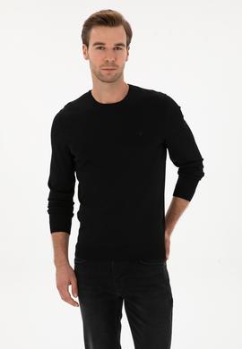 Siyah Slim Fit Bisiklet Yaka Triko Kazak