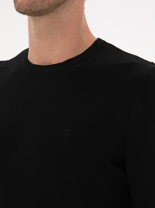 Siyah Slim Fit Bisiklet Yaka Triko Kazak