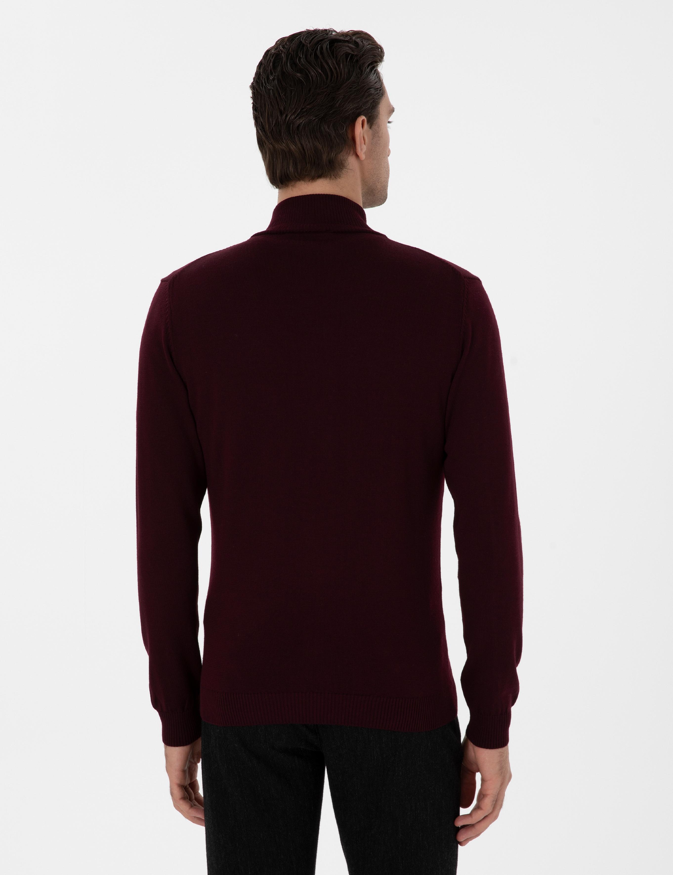 Bordo Regular Fit Tam Fermuarlı Triko Hırka - 50275636068
