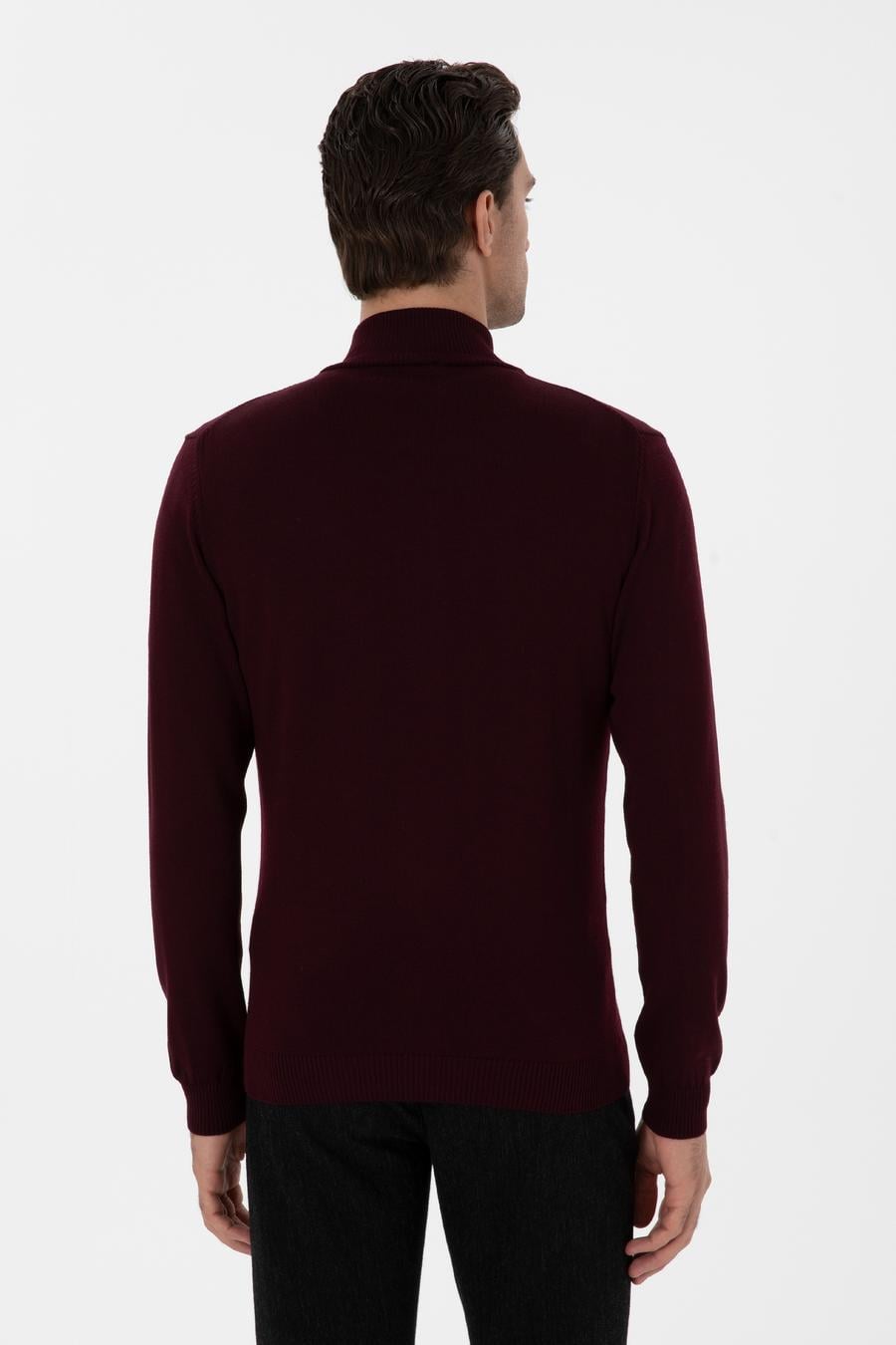 Bordo Regular Fit Tam Fermuarlı Triko Hırka - 50275636068