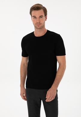 Siyah Slim Fit Bisiklet Yaka Triko T-shirt