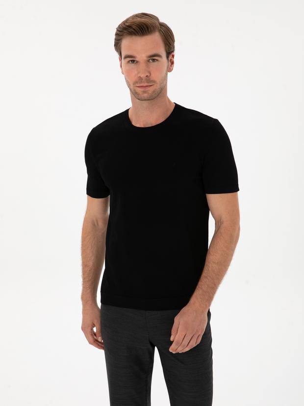 Siyah Slim Fit Bisiklet Yaka Triko T-shirt