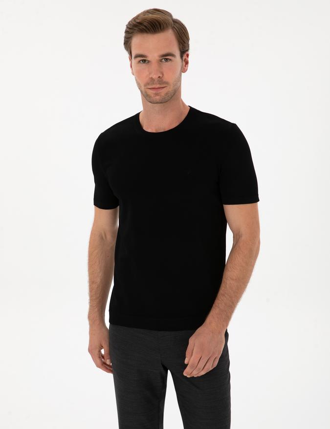 Siyah Slim Fit Bisiklet Yaka Triko T-shirt