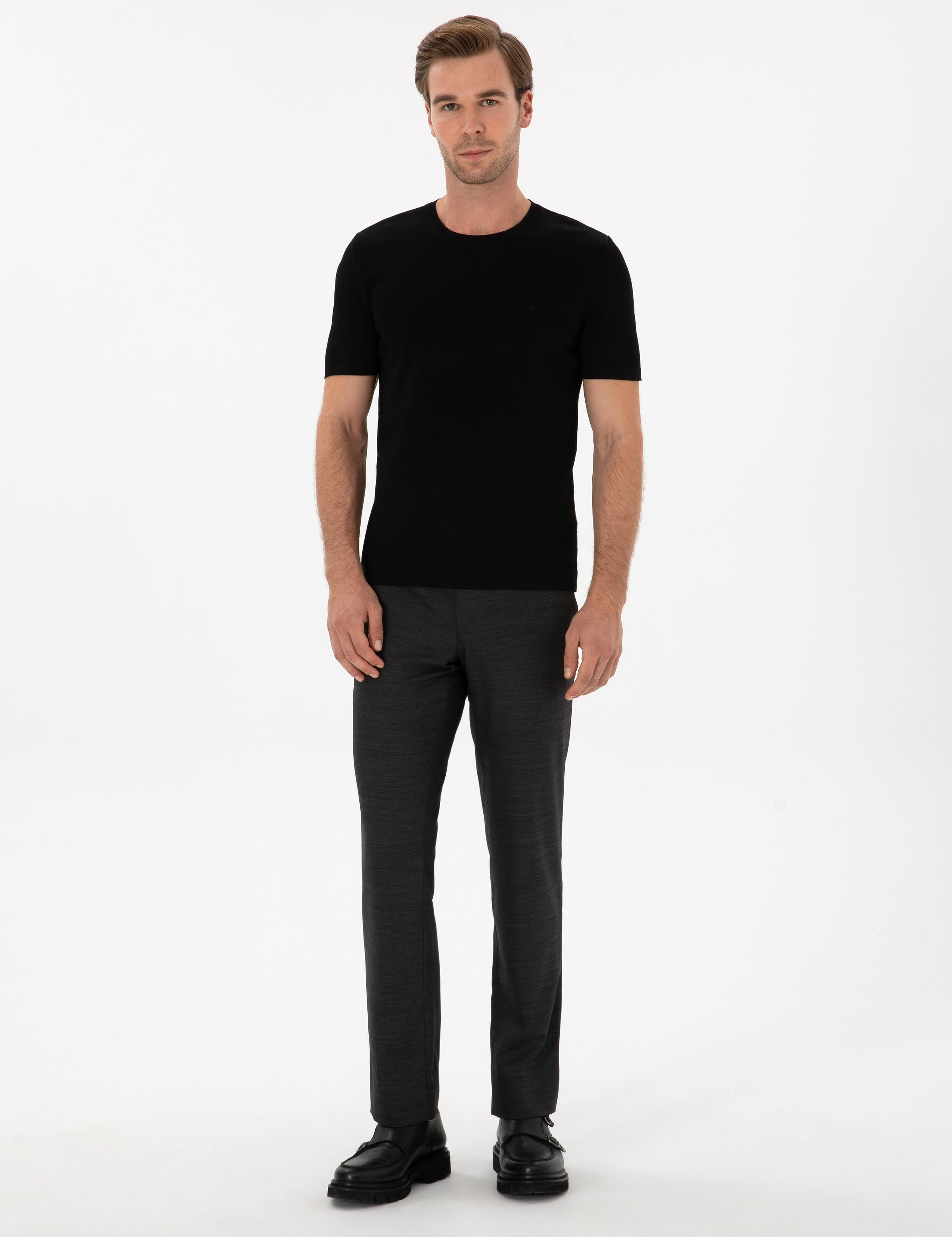 Siyah Slim Fit Bisiklet Yaka Triko T-shirt - 50314608020
