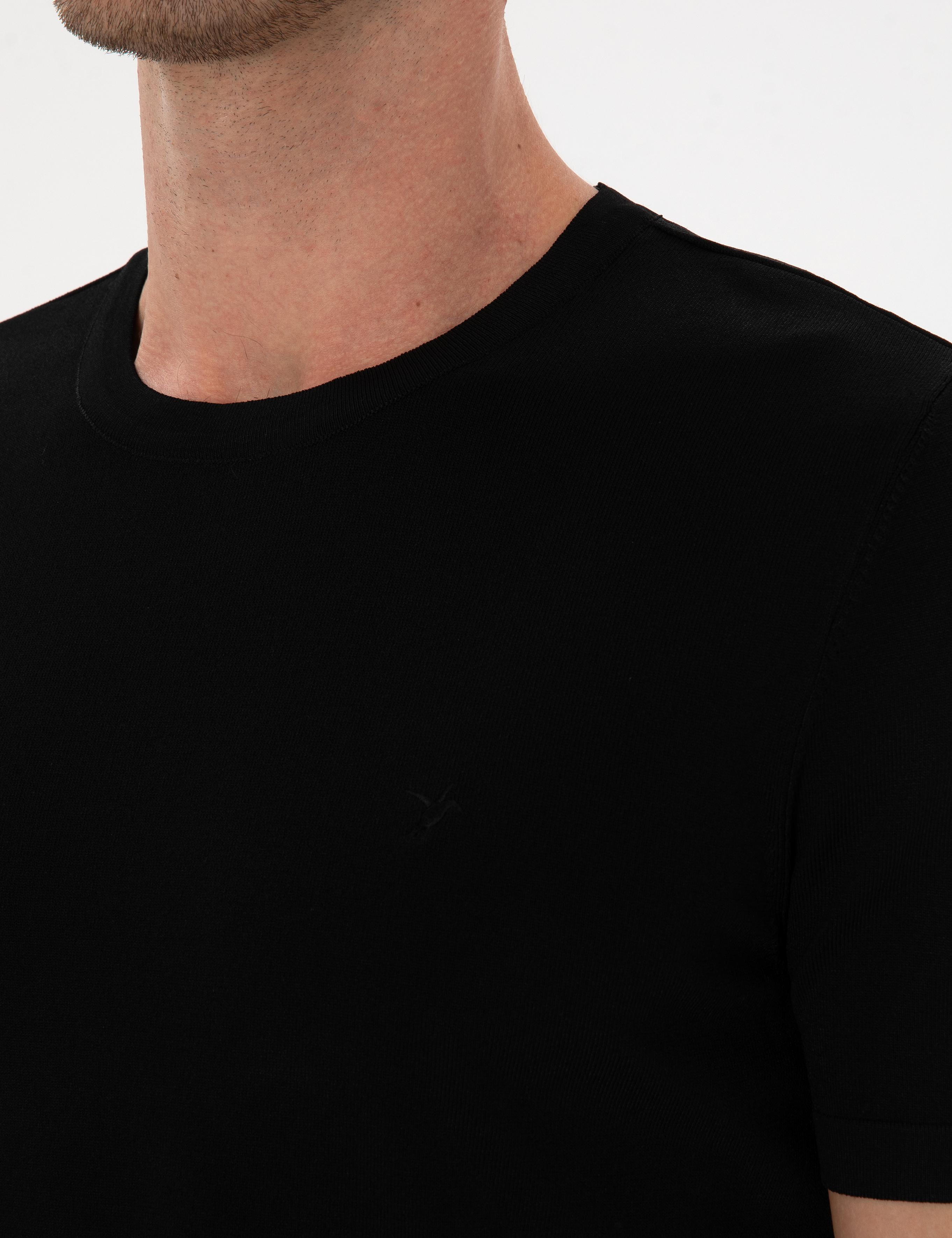 Siyah Slim Fit Bisiklet Yaka Triko T-shirt - 50314608020