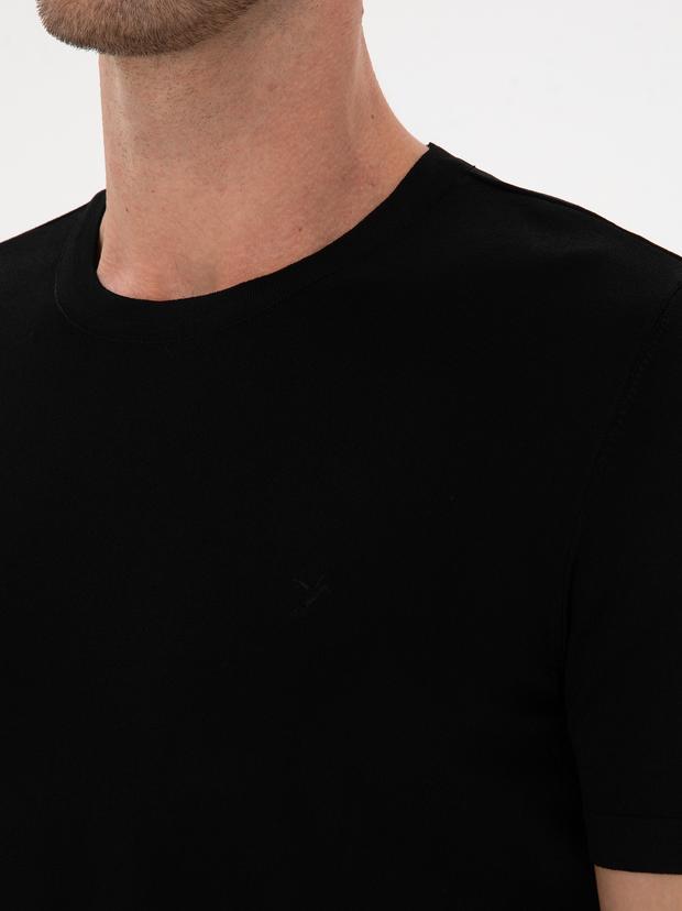 Siyah Slim Fit Bisiklet Yaka Triko T-shirt