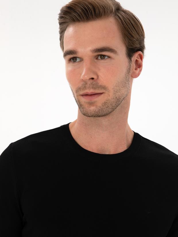 Siyah Slim Fit Bisiklet Yaka Triko T-shirt