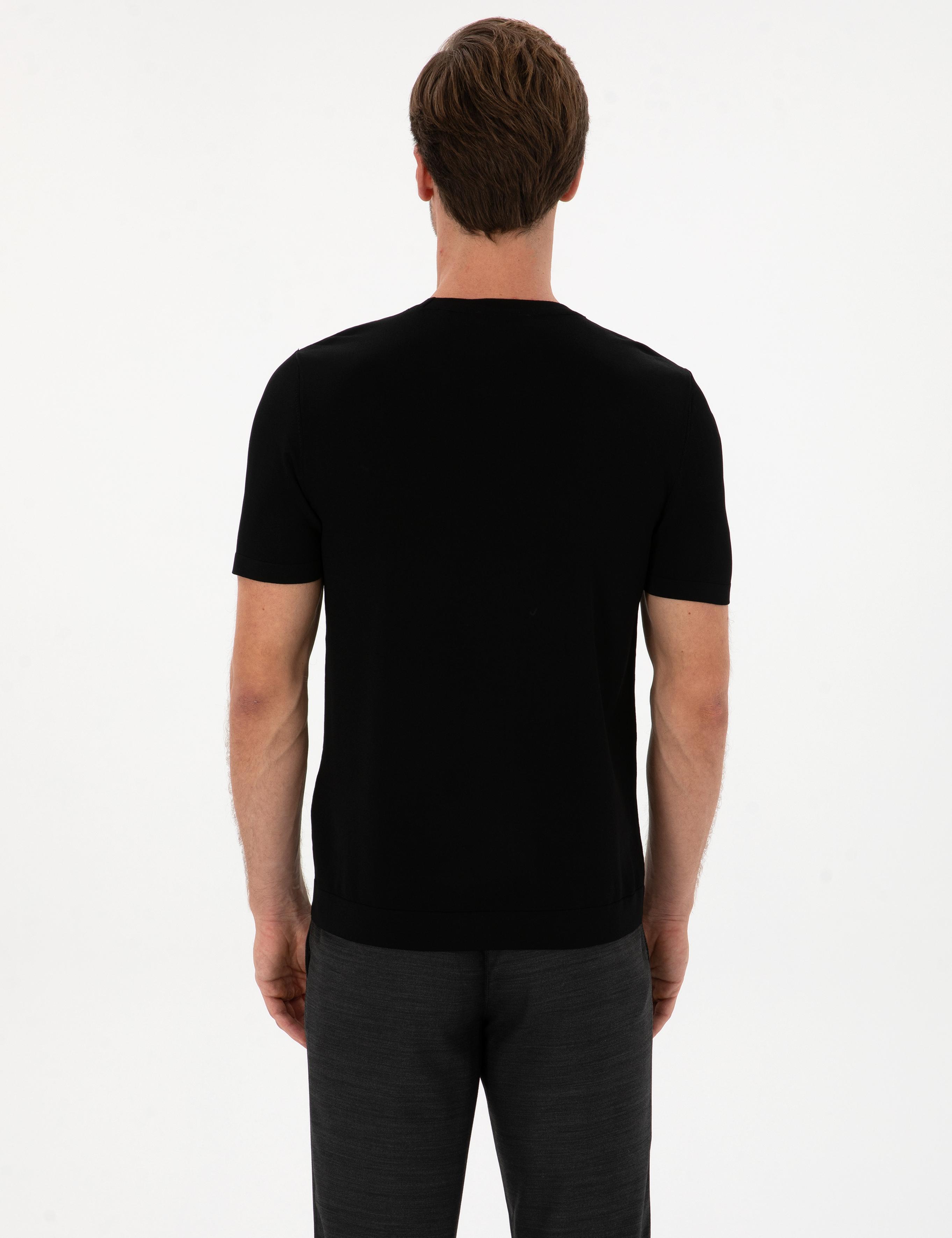 Siyah Slim Fit Bisiklet Yaka Triko T-shirt - 50314608020